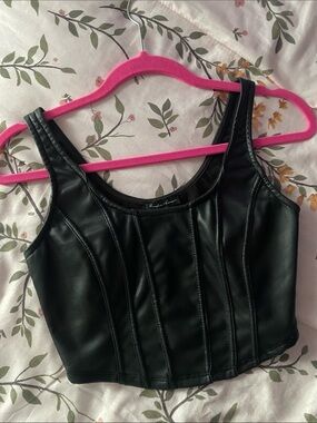 Cropped Faux Leather Corset Top